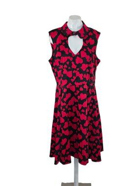 Hearts & Roses London Heart Print Dress, Cut Out, Pin Up, Gothic, Red/Black, 14